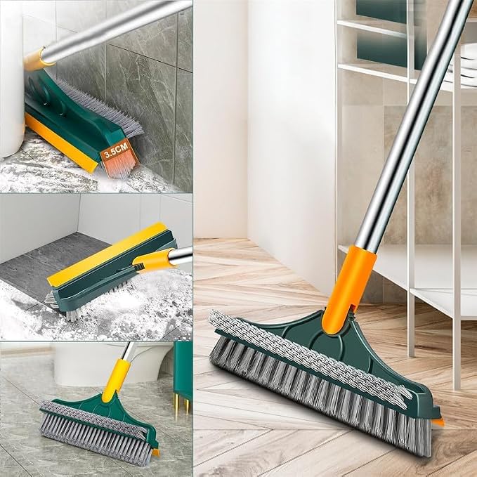 Bathroom Cleaning Brush with Wiper,Tiles Cleaning Brush Bathroom Brush with Long Handle Tile Cleaner Brush Bathroom Floor Cleaning Brush Floor Cleaner Brush Floor Scrub Brush (3 in 1 Brush)