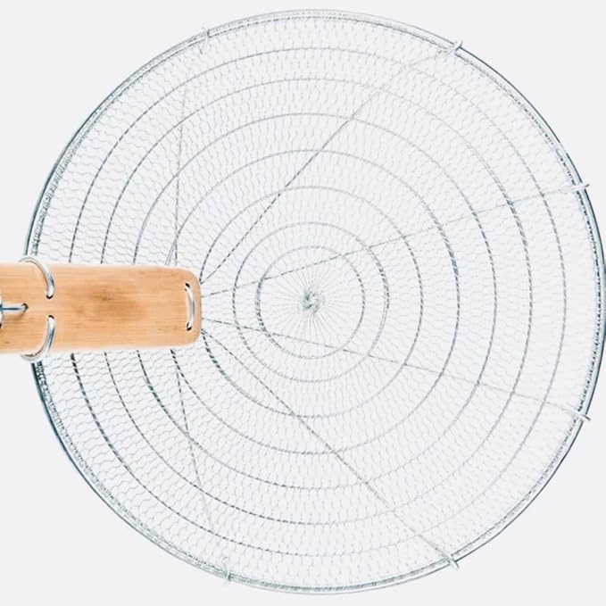 12-Inch Galvanized Steel Spider Strainer – Fine Mesh Skimmer with Natural Bamboo Handle for Cooking & Frying Ideal for Home & Professional Kitchens