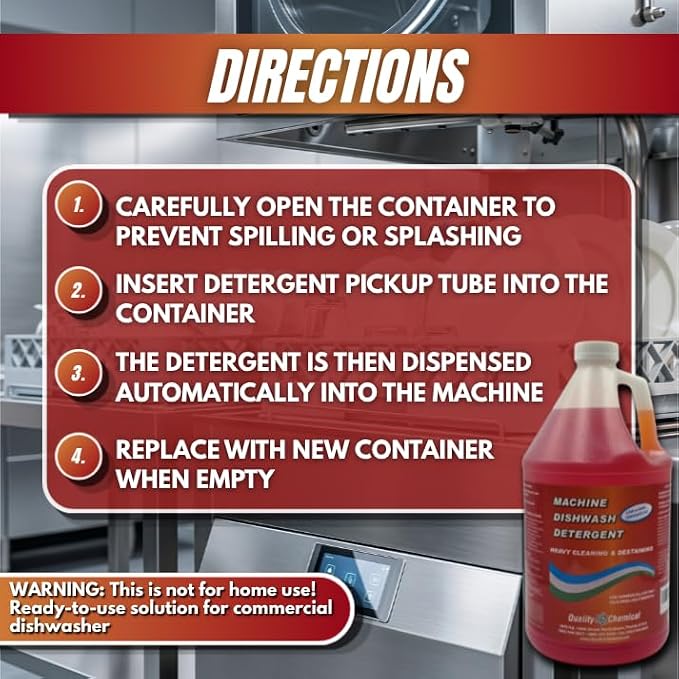 Quality Chemical Heavy Duty Liquid Alkaline Commercial Dishwasher Detergent - Industrial-Grade Formula Dissolves Food Stains, Grease, Grime and Residue - No Pre-Rinse Needed - Ready-to-Use 128oz