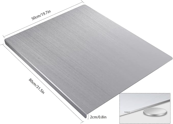304 Stainless Steel Extra Large Cutting Board for Kitchen, 31.5 x 19.7 in | Chopping Boards, Metal Baking Noodle Pastry Kneading Dough Board with Lip for Meat, Vegetables, Bread, Fruits