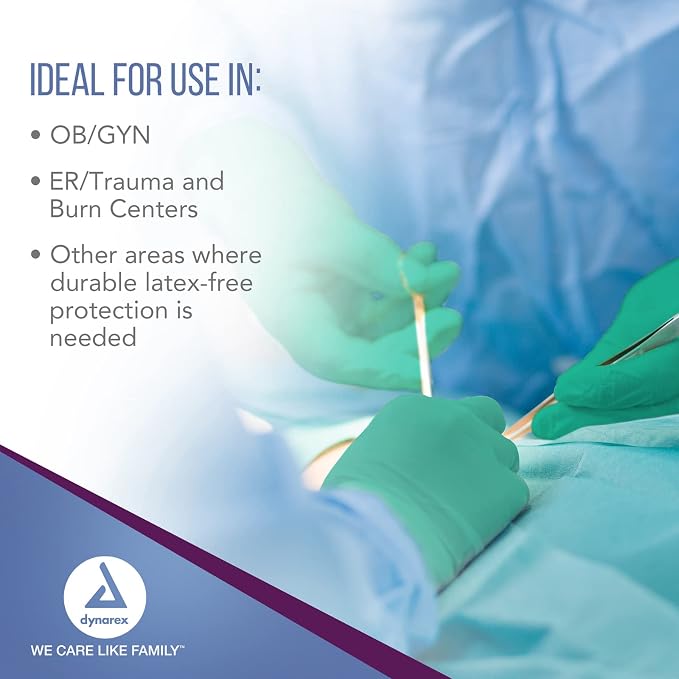 Dynarex Sterile Nitrile Surgical Gloves, Powder Free, Size 8, 50 Pairs of Gloves, White, 8.0