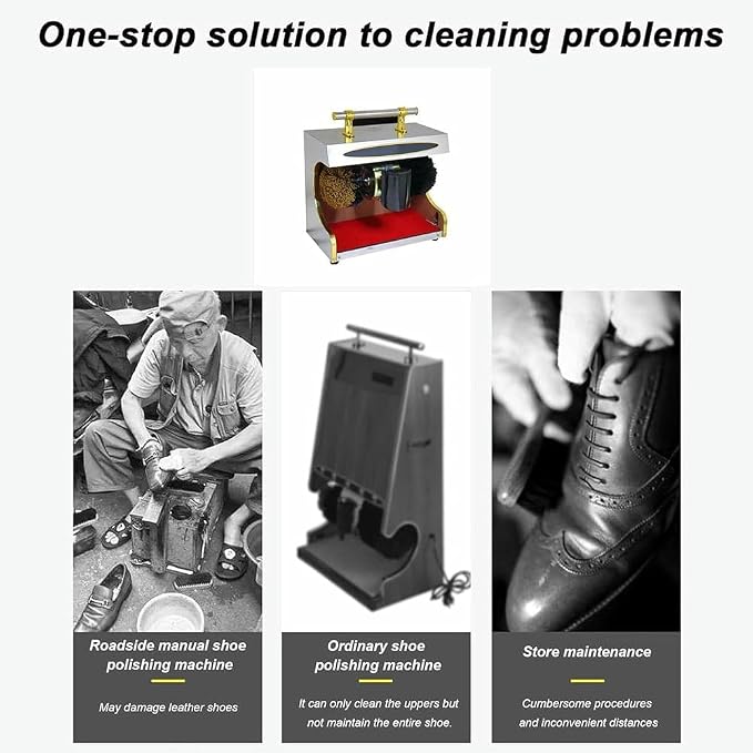 Electric Shoe Shine Polisher, Commercial Automatic Shoe Polishing Machine with Double Combination Brush for Hotel Entrance Hall