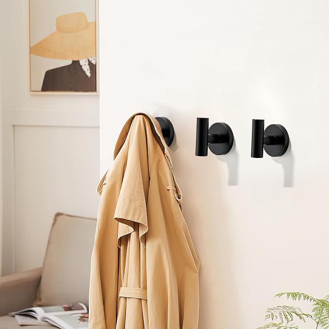 Wall Mounted Bathroom Towel Hooks for Hanging Clothes,Hat,5 Pack Matte Black Coat Hook Robe Hooks.Suitable for Hotels and bathrooms.