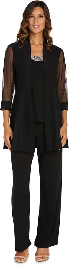 R&M Richards Women's Beaded Neck 2 Piece Pant Set