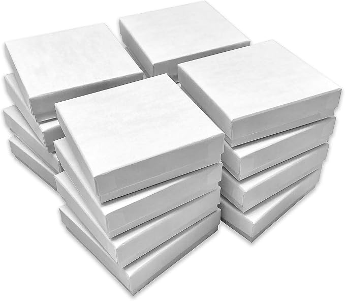 TheDisplayGuys - 25-Pack #33 Cotton Filled Cardboard Paper Jewelry Boxes Gift Case - Matte White (3.5" x 3.5" x 1.0") - for Shipping or Storage