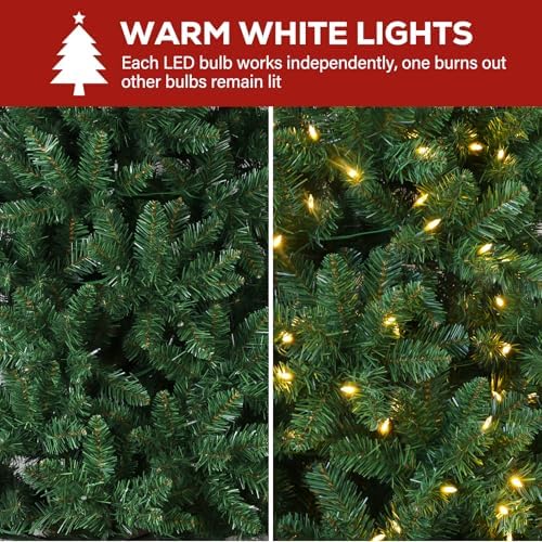 Hykolity 7.5 ft Prelit Christmas Tree with 1,450 Branch Tips, 450 Warm White Led Lights, Hinged Design and Sturdy Metal Stand