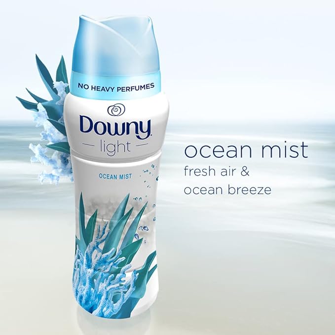 Downy Light Laundry Scent Booster Beads, Ocean Mist Scent, 18.2 OZ, In-wash fabric beads designed to be gentle with a light boost of scent, No Heavy Perfumes (Pack of 4)