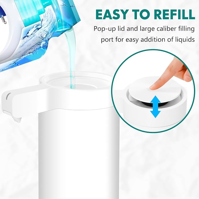 Automatic Soap Dispenser Stainless Steel with Sensor Infrared Soap Dispenser Electric IPX5 Waterproof USB-C Charging Motion Sensor for Kitchen & Bathroom (White)