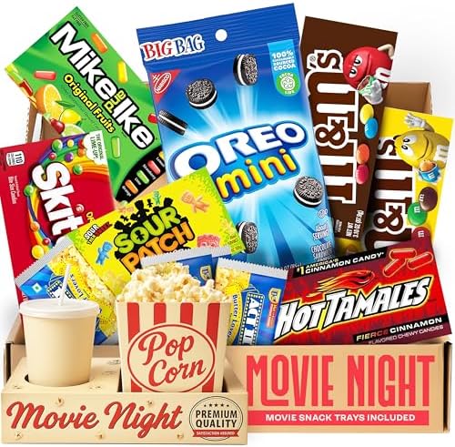 Movie Night Supplies - Movie Gift Basket with Candy Variety & Snack Trays