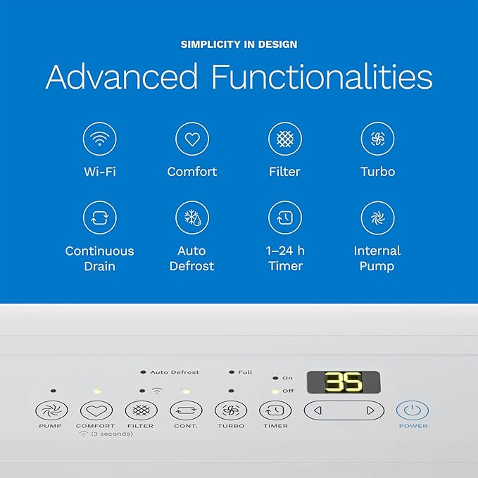 hOmeLabs Dehumidifier 7,500 Sq Ft Wi-Fi with Pump (50 Pint MAX 120 Pint at 95°F, 90% RH) for Home, Office, Basements with Powerful Moisture Removal, Humidity Control, Auto Shut-off, Quiet Operation