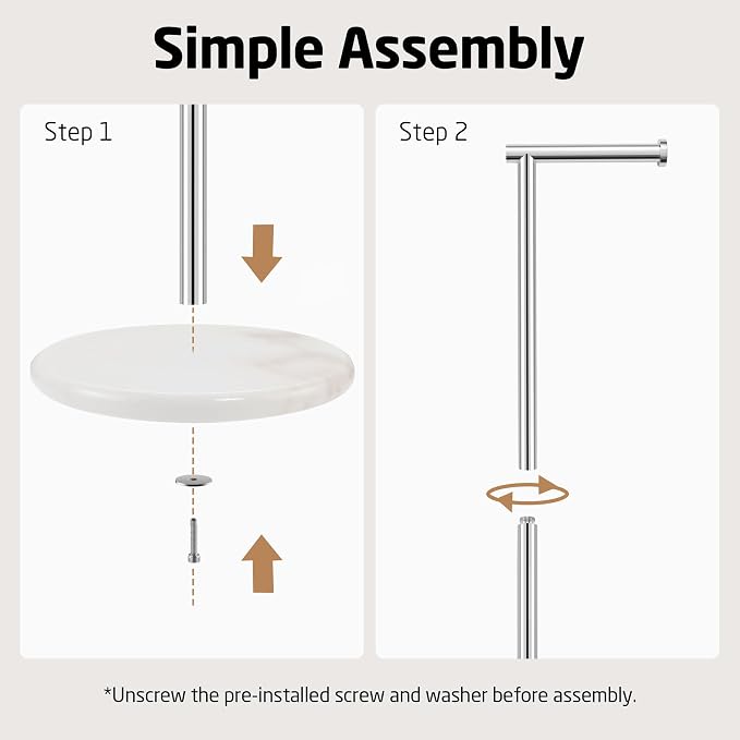 KES Toilet Paper Holder Stand, Freestanding Toilet Paper Roll Holder with Modern Natural Marble Base, White Freestanding Toilet Tissue Holder SUS304 Stainless Steel Brushed Finish BPH284S1-2