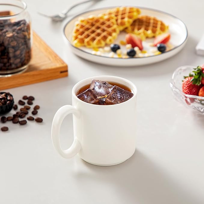 vancasso Porcelain Coffee Mugs Set of 6, 12 Oz Coffee Cups for Latte, Cappuccino, Tea & Hot Cocoa, Modern Minimalist Mug Set for Home & Office, Microwave & Dishwasher Safe, White