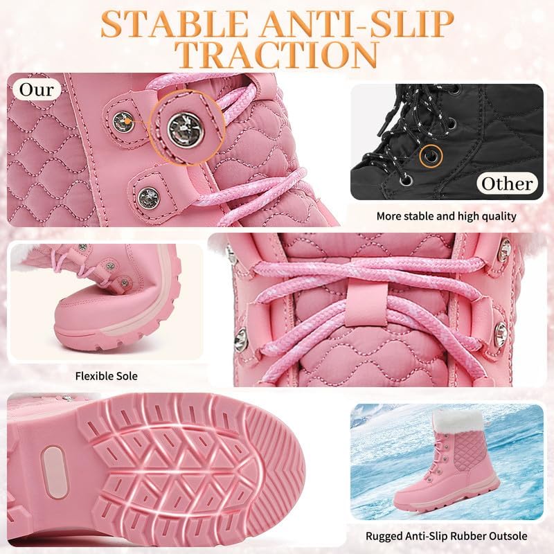 Womens Winter Snow Boots Mid-Calf Booties Warm Fur Lined Cold Weather Shoes
