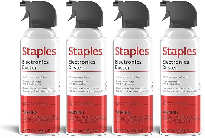 Staples Compressed Air Duster – 10 oz. Cans for Electronics, Keyboards & Office Devices, 4‑Pack