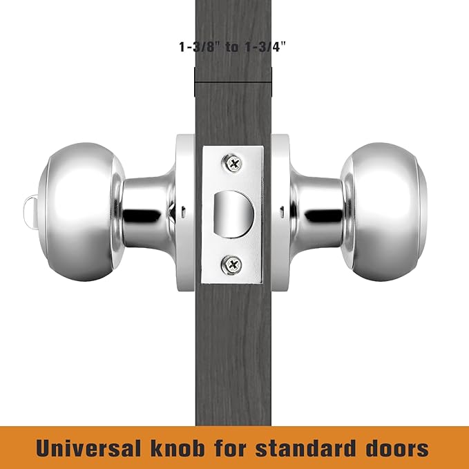 Probrico Polished Chrome Bed/Bath Door Knobs, Privacy Door Locksets, Keyless Interior Door Knobs, 10 Pack