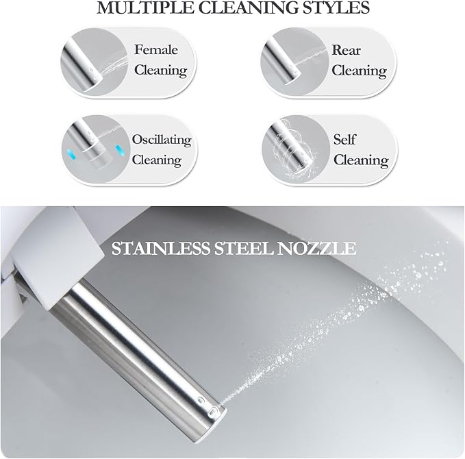 XCQQ Bidet Toilet Seat, Bidet Seat with Remote Control, Warm Water Wash, Heated Seat, Air Dryer, Soft Close Lid, Night Light, Self Cleaning Nozzle, LED Display, Requires Outlet - Round