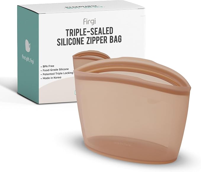 Reusable Silicone Sandwich Bag, 3.5 Cups, Food Storage Container, Made in Korea BPA-Free Platinum Silicone, Reusable Freezer Bag, Microwave Safe, Sous Vide, Lunch Baggies, 29oz, Brown | Reusable Zip Bag