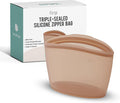 Reusable Silicone Sandwich Bag, 3.5 Cups, Food Storage Container, Made in Korea BPA-Free Platinum Silicone, Reusable Freezer Bag, Microwave Safe, Sous Vide, Lunch Baggies, 29oz, Brown | Reusable Zip Bag