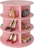 SpaceAid 3 Tier Rotating Shoe Rack Tower, Spinning Shoe Display Lazy Susan, Revolving 360 Shoe Rack Storage Round Carousel, Vertical Handbag Rotate Shoes Closet Organization (3-Tier Pink)