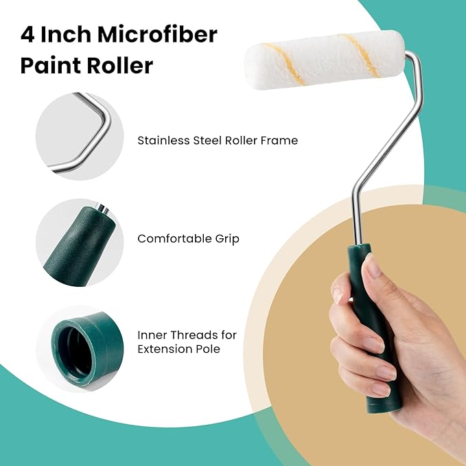 Paint Roller Kit with Extension Pole, 22 Pack, 9"4" Microfiber Paint Rollers, Paint Tray with Liners, Paint Brush & Tape, Painting Supplies for Painting Walls, Ceilings and Home (3 FT)