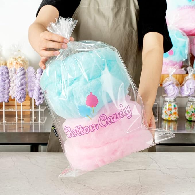 Bag Tek 12 x 18 Inch Bags For Cotton Candys, 100 Greaseproof Cottons Candy Bags - Hot & Cold Friendly, Freezable, Clear PE Plastic Cotton Candy Favor Bag, For Favors Or Goodie Bags - Restaurantware