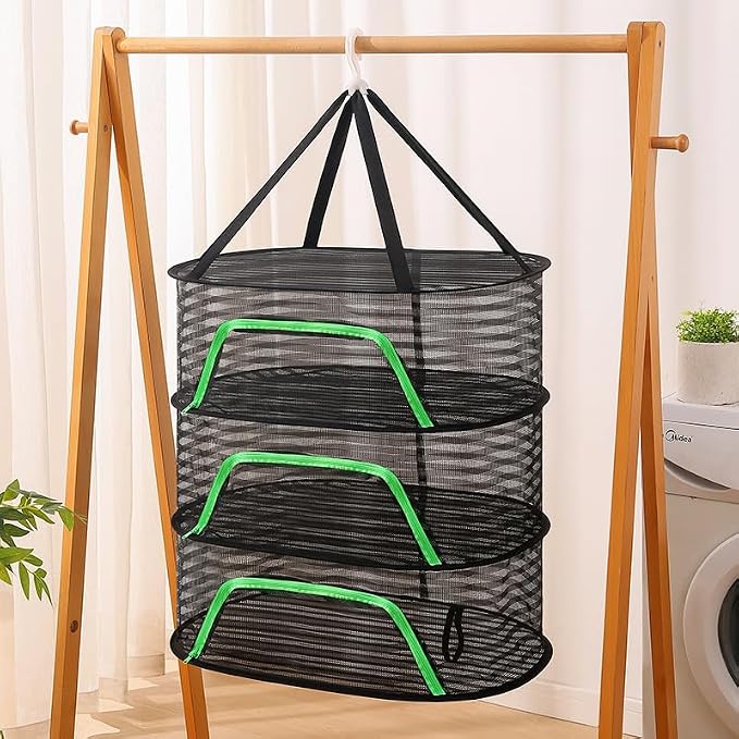 Foldable Drying Net for Vegetables, Fish, and Dehydrated Goods, Multi-Tiered Food Drying Net, Versatile Drying Rack, Windproof Design, Zipper Closure for Insect Protection 3Layer Black