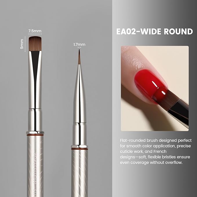 YOKEFELLOW EliteAlly Nail Art Brushes,Round Nail Brush for Builder Gel & Polygel,Brush for Gel Nail Polish,Wide Round Brush Professional Nail Tool(EA02 WIDE ROUND)