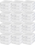 Sterilite 12-Pack Clearview 3-Drawer Cart, Small Plastic Storage Organizer Drawers, White - Organizing Drawer Containers for Bathroom, Closet, Kitchen, and Bedroom