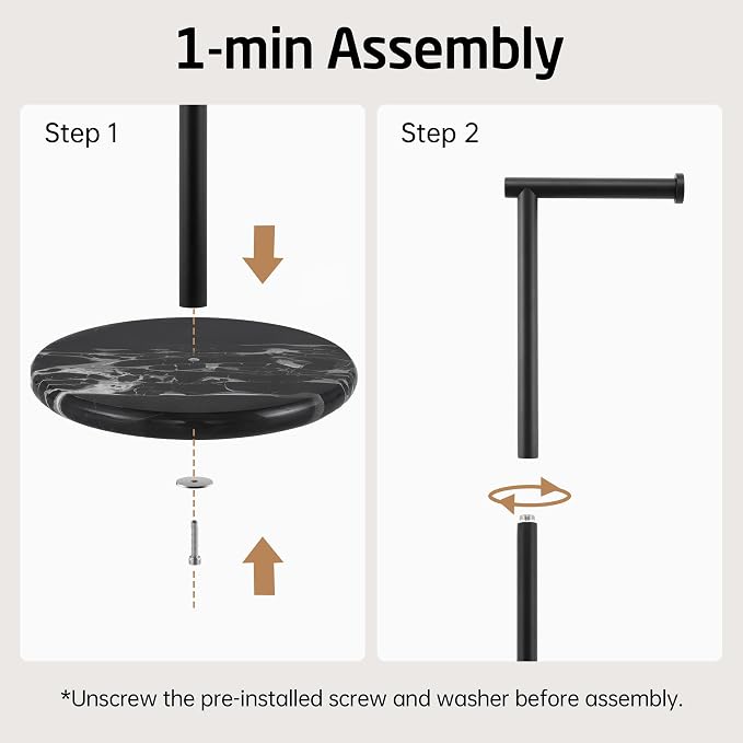 KES Natural Marble Toilet Paper Holder Stand Bathroom Free Standing Toilet Paper Holder 18/8 Stainless Steel, Matte Black, BPH284S1-BBK