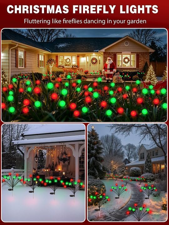 Christmas Decorations Outdoor Solar Firefly Lights 6 Pack Red and Green