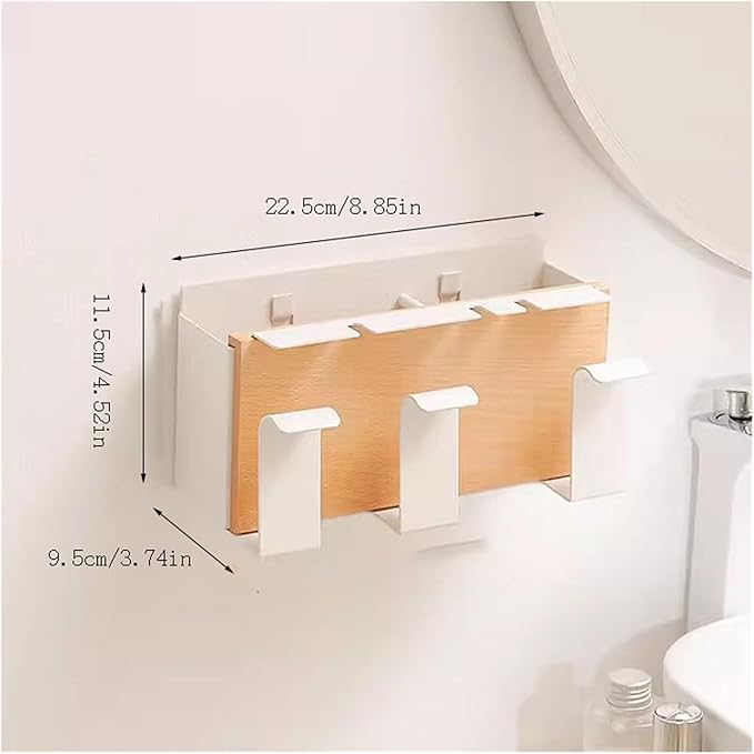 Toothbrush Rack Aviation Aluminum Wall-Mounted Toothbrush Holder Solid Wood Hanging Toothpaste Holder Bathroom Multi-Function Storage Box Bathroom Toothbrush Holder(L22.5cm)