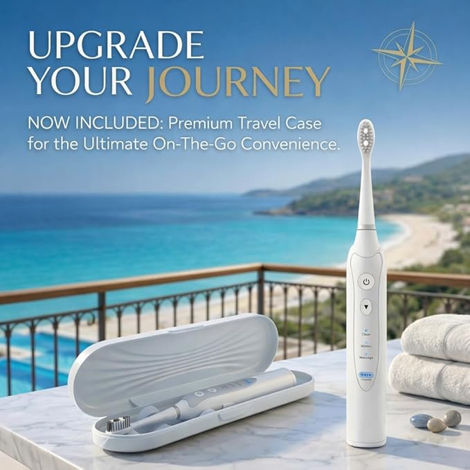 Sonic Electric Toothbrush for Adults, Rechargeable Power Toothbrush with 5 Replacement Heads, Travel Case, 3 Modes, 2 Minute Timer, IPX7 Waterproof Cordless Electric Toothbrush | White