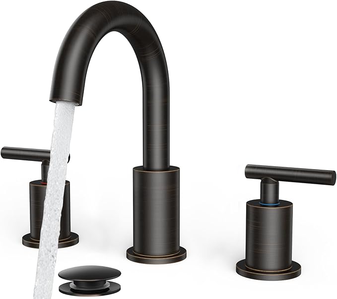 FORIOUS Oil Rubbed Bronze Bathroom Faucets 3 Hole, 8 in Widespread Bathroom Sink Faucet Bronze with Pop Up Drain, 3 Piece Vanity Faucet ORB with 24" CUPC Supply Hoses, 6" to 10" Sink Restroom Remodel