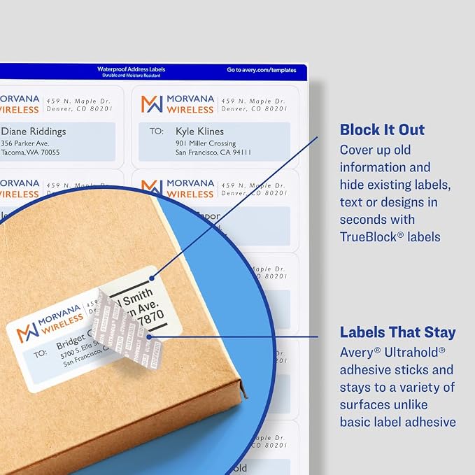 Avery Durable Waterproof Shipping Labels with Sure Feed Technology, 5.5" x 8.5", White, Laser Compatible, 100 Blank Labels per Pack, Great for Mailing, Branding, and More (5-Pack of 5526)