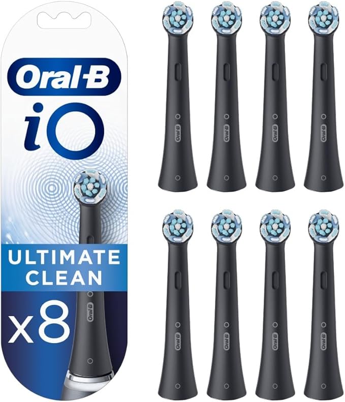Oral-B iO Ultimate Cleaning Electric Toothbrush Heads, 8 Pieces, Ultimate Tooth Cleaning, Toothbrush Attachment for Oral-B Toothbrushes, Letterbox Enabled Packaging, Black