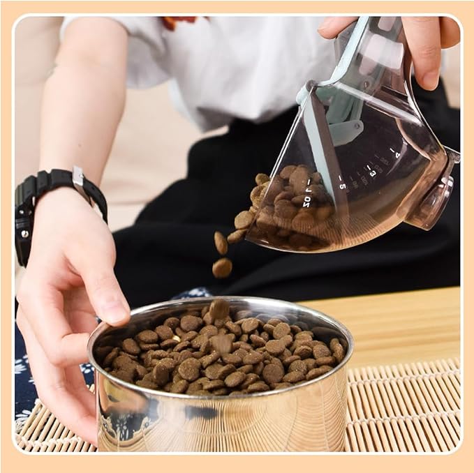 Multi-Functional Adjustable Measuring Scoop with Scale, Dog/Cat Food Measuring Scoop 1/2 Cup 1/3 Cup 1/4 Cup/1~4 Oz/30~130 Ml Pet Food Measuring Cup，Animal Food Scoop