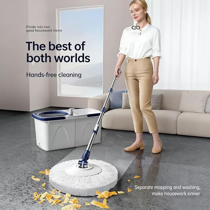 Spin Mop and Bucket Set - 360 Degree Microfiber Mop with Hands Free Wringer System, Multi Surface Floor Cleaning Mop for Hardwood, Tile, and Vinyl Floors
