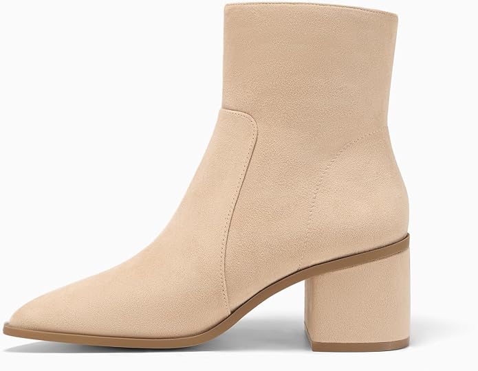 Coutgo Womens Ankle Boots Chunky Low Heel Closed Pointed Toe Zip Booties | 2.4-inch Block Heel,Side Zipper,Dressy Casual,Work Office,Fall Winter,Dress Shoes