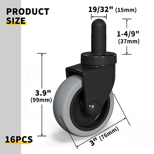 AAGUT Mop Bucket Casters Replacement 3" Set of 16,Non-Marking | Swivel Bayonet Caster, Thermoplastic Rubber Wheels Compatible with Rubbermaid Models& Wavebrake