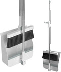 Broom and Dustpan Combo Set for Home - Long Handle Angle Broom & Dust pan Combo Built-in Comb Teeth to Automatically Clean Hair - Suitable for Home Kitchen Office Hall Floor,White
