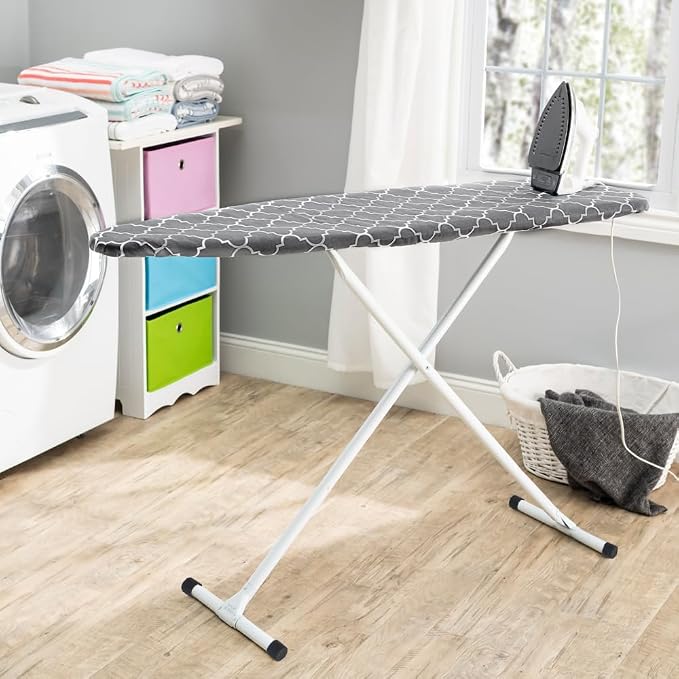 Seymour Full Size Ironing Board with Cover & Pad – USA-Made with Enhanced Grip Feet for Extra Stability – Adjustable Steel T-Legs 35" High – Perforated Top – Durable Iron Board for Home