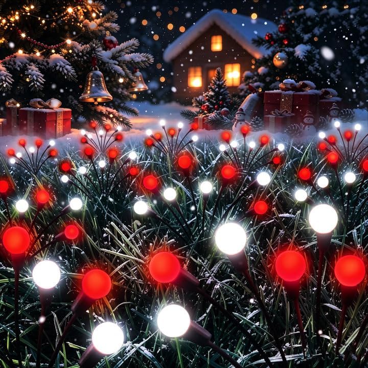 Christmas Decorations Outdoor Solar Firefly Lights 6 Pack Red and White
