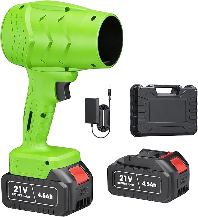 Electric Leaf Blower, Handheld Car Vacuum Cleaner, Wind Speed Cordless Battery Blower with 2 Rechargeable Batteries and Charger, Powered Handheld Blower Leaf, for Yard Leaf & Snow Removal(Lime)