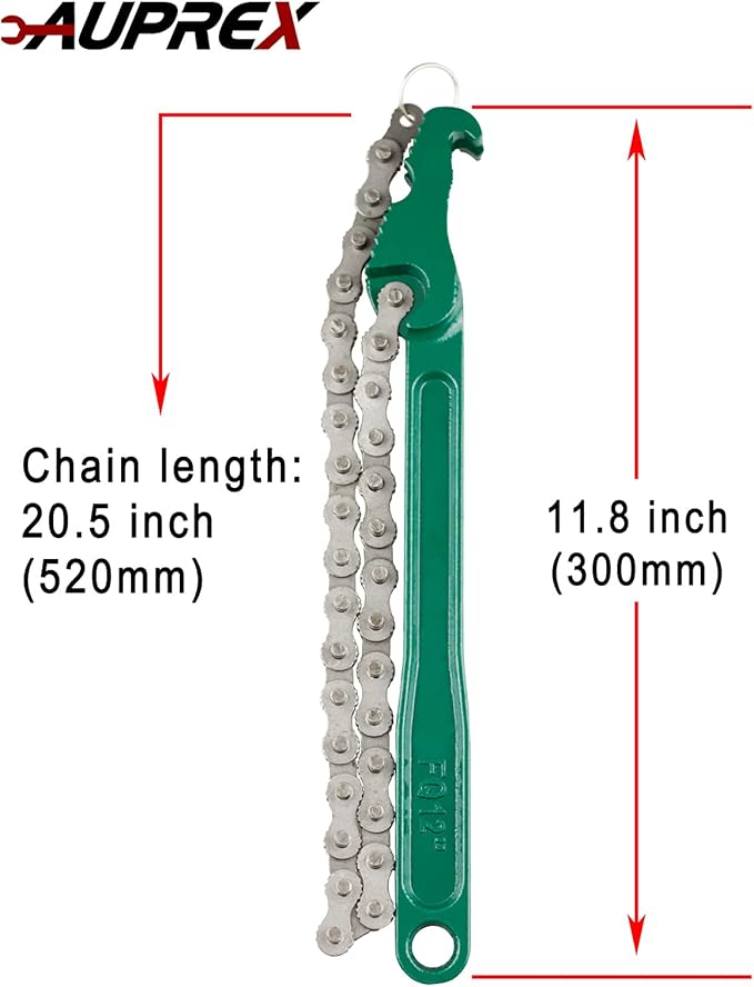 AUPREX 12 Inch Sturdy Carbon Steel Adjustable Heavy Duty Ratcheting Chain Oil Filter Wrench Reversible Chain Style Pipe Fitter With Multi-Purpose