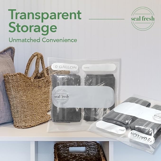 Seal Fresh 10 Gallon Large Plastic Storage Bags – 24" x 24" (30 Count) – Reusable XXL Extra Large Clear Jumbo Zip Bags with Sealable Zipper Top For Clothes, Travel, Moving