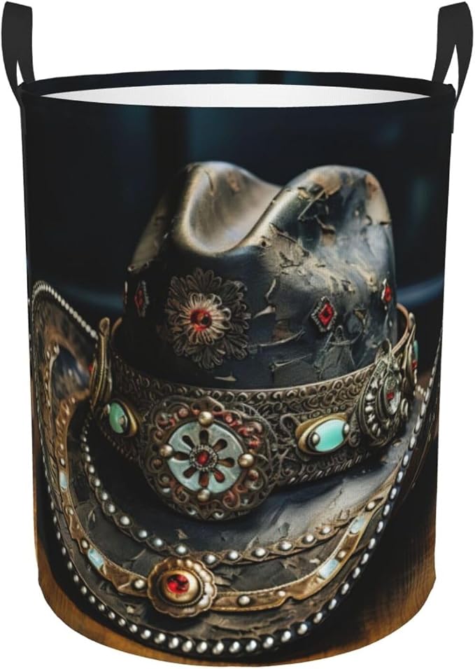 American West Rodeo Hat Large Foldable Laundry Basket Hamper,Storage Basket Bin With Handles,For Bathroom,College