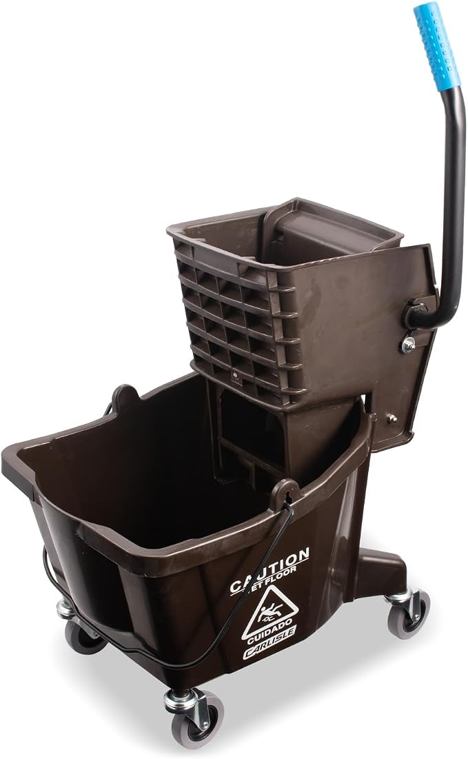 SPARTA Commercial Mop Bucket With Side Press Wringer, Floor Cleaning Essentials for Commercial and Home Use 26 Quart Capacity, 1 Count, Brown