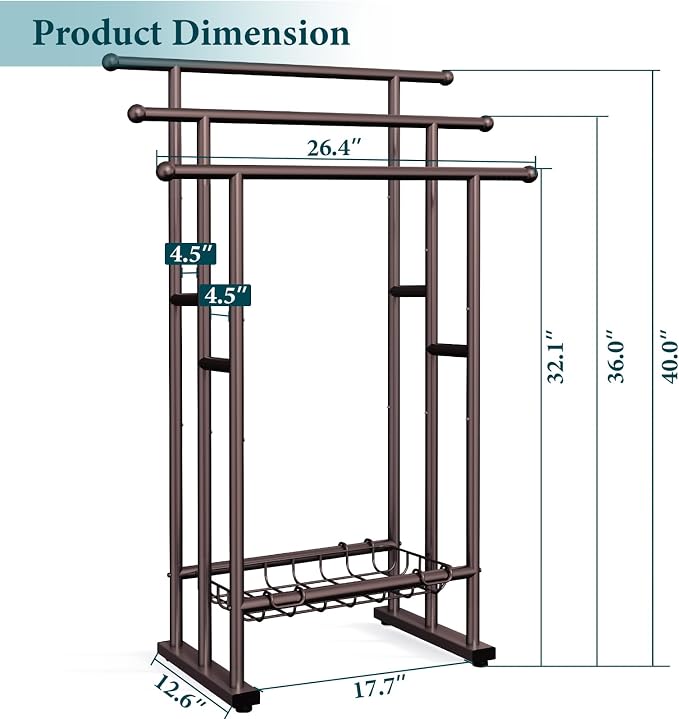 Kayfia 40" Tall Standing Towel Racks for Bathroom, 3 Tier Towel Rack Stand with Storage Basket, Blanket Ladder Drying and Display Rack for Oversized Bath Towel, Next to Tub Or Shower