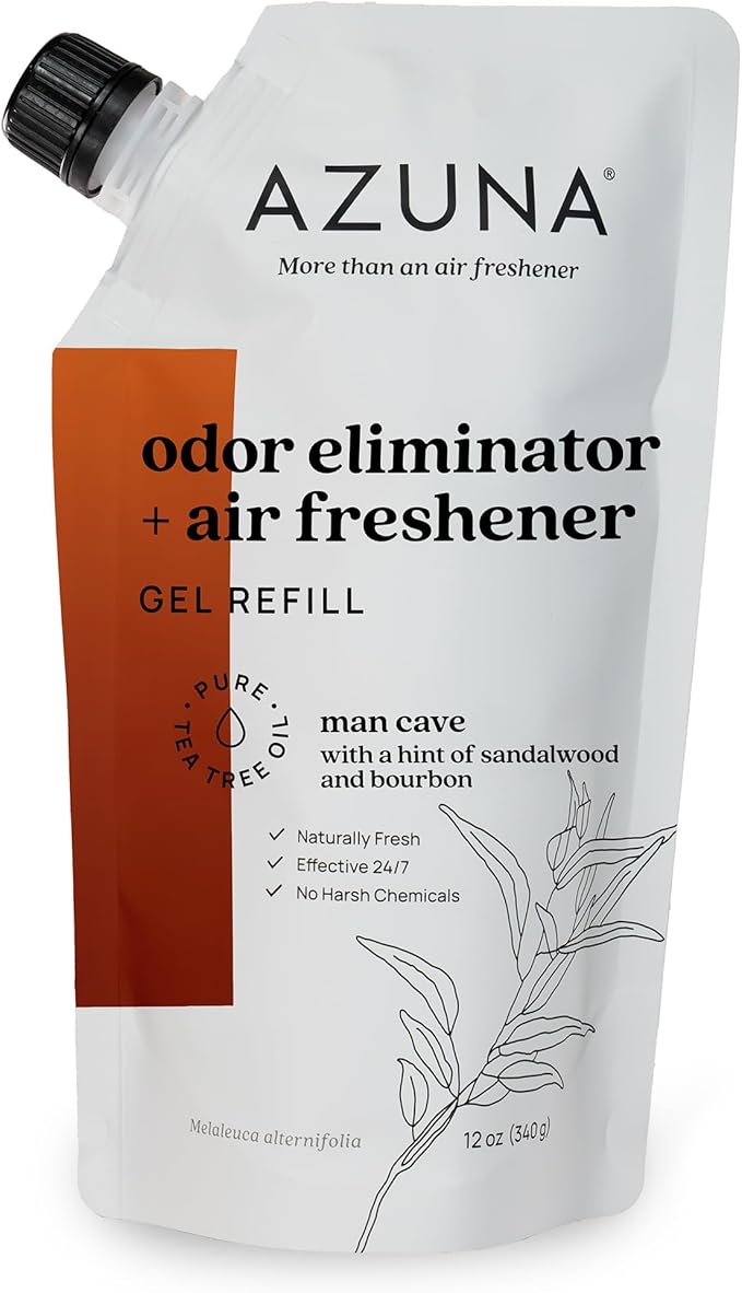 Azuna Air Freshener and Odor Eliminator for Strong Odor Gel 12oz Refill Pouch | Plant-Based & Long Lasting | Pet, Smoke, Home and Bathroom | Sandalwood | Lasts 60–90 Days