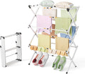 Foldable Clothes Drying Rack - 3-Tier Laundry Drying Rack, Collapsible Metal Indoor Airer, Portable X-Type Clothing Dryer with Shoe Hanger for Home & Balcony (No Assembly Required)